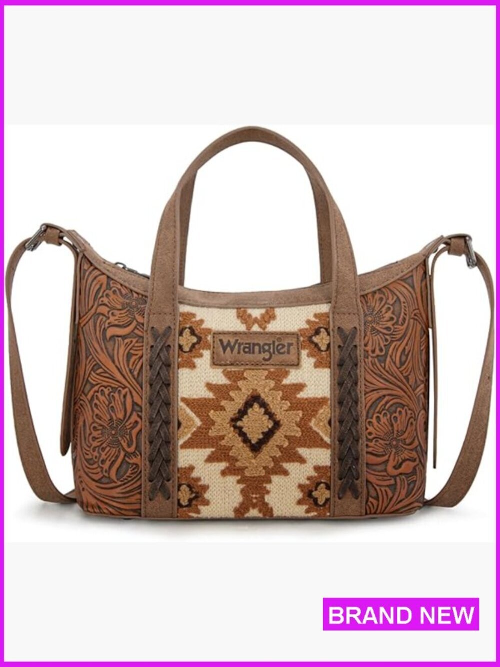 Aztec Tapestry Crossbody Bag Vegan Leather Compact Boho Chic Handbag
